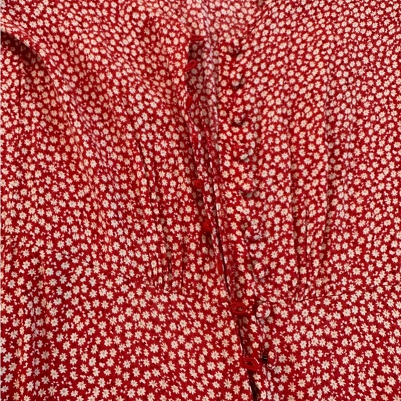 H&M Crepe Red Floral Button Dress Tie Sleeve Size 2 - Picture 4 of 16